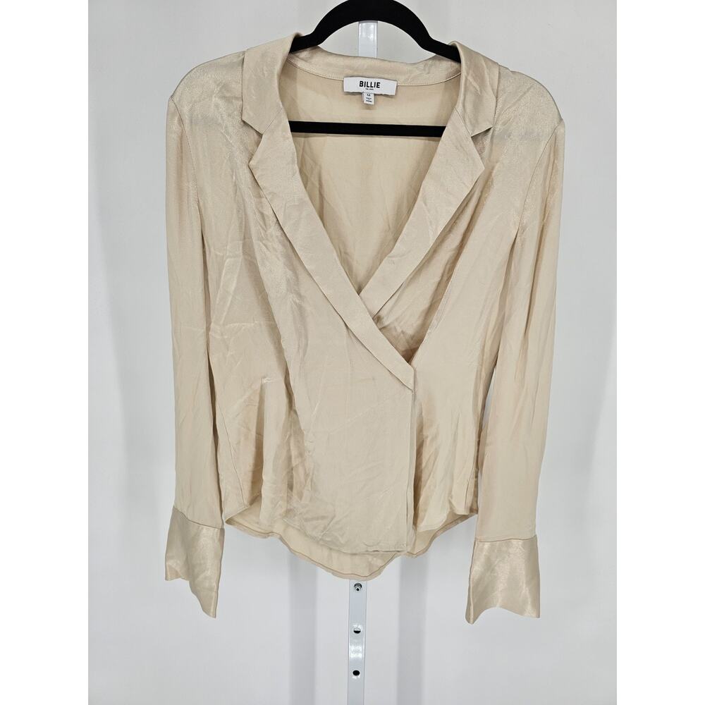 Billie the Label women's Sz M long-sleeve, draped, notched collar blouse Cream